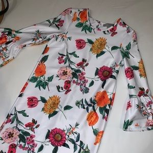 ASOS - White Floral Bell Sleeve Dress